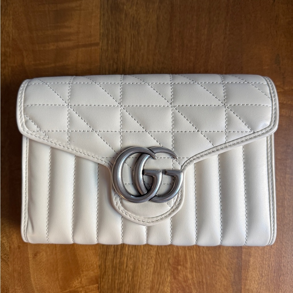 Gucci Marmont Clutch, White GG